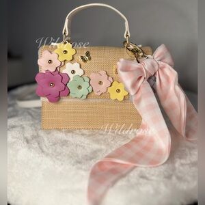 Betsey Johnson spring Floral flowers butterfly pink gingham bow satchel bag